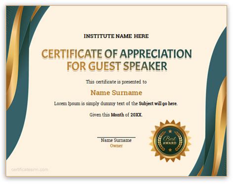certificate of appreciation wording for guest speakers|Best Free Certificate of Appreciation Templates: 12 Unique .